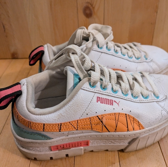 Puma White and Orange Platform Sneakers Size 4 - Picture 3 of 8